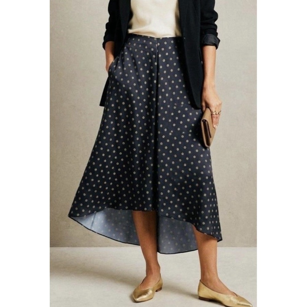 NWT Vince Black Sun Dot Satin Draped Slip Skirt 18 Plus Size Luxury Whimsygoth